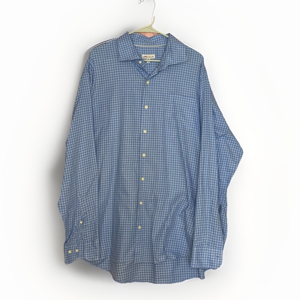 Peter‎ Millar Seaside Men's Ocean Gingham Sport Shirt XXL Blue Check Button Down